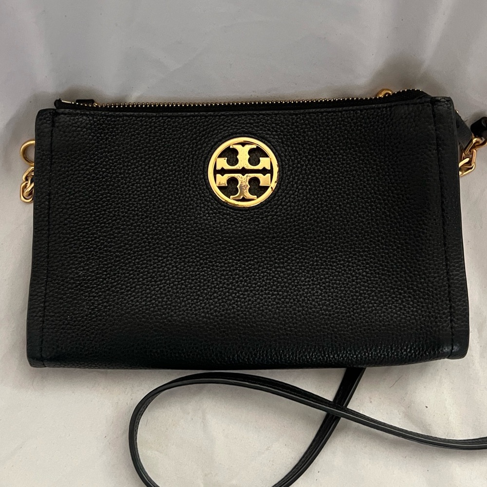 Tory Burch CARSON Black Leather Zip Top Crossbody Handbag Bag - Picture 12 of 13